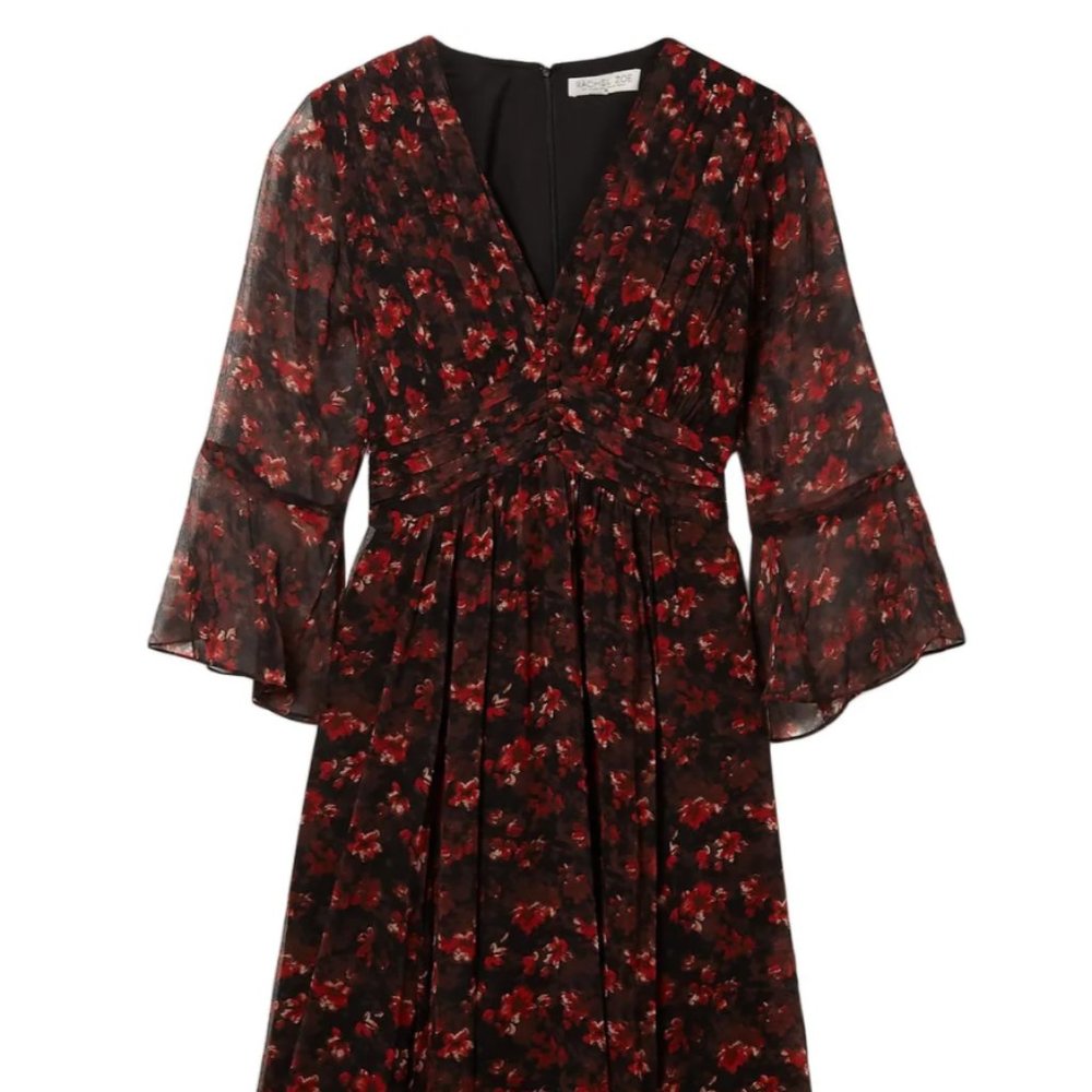 RACHEL ZOE NWT Caden Asymmetric Floral-print Silk Midi Dress, US 12